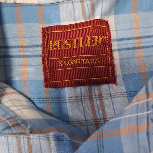 Rustler Mens Long Sleeve Plaid Western Pearl SnapShirt Size XL Cotton Blue White - Picture 3 of 5